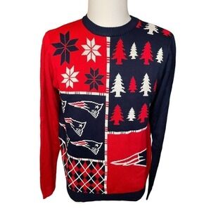 New England Patriots Sweater Pullover Crew Neck NFL Men's Large Colorful Funny0